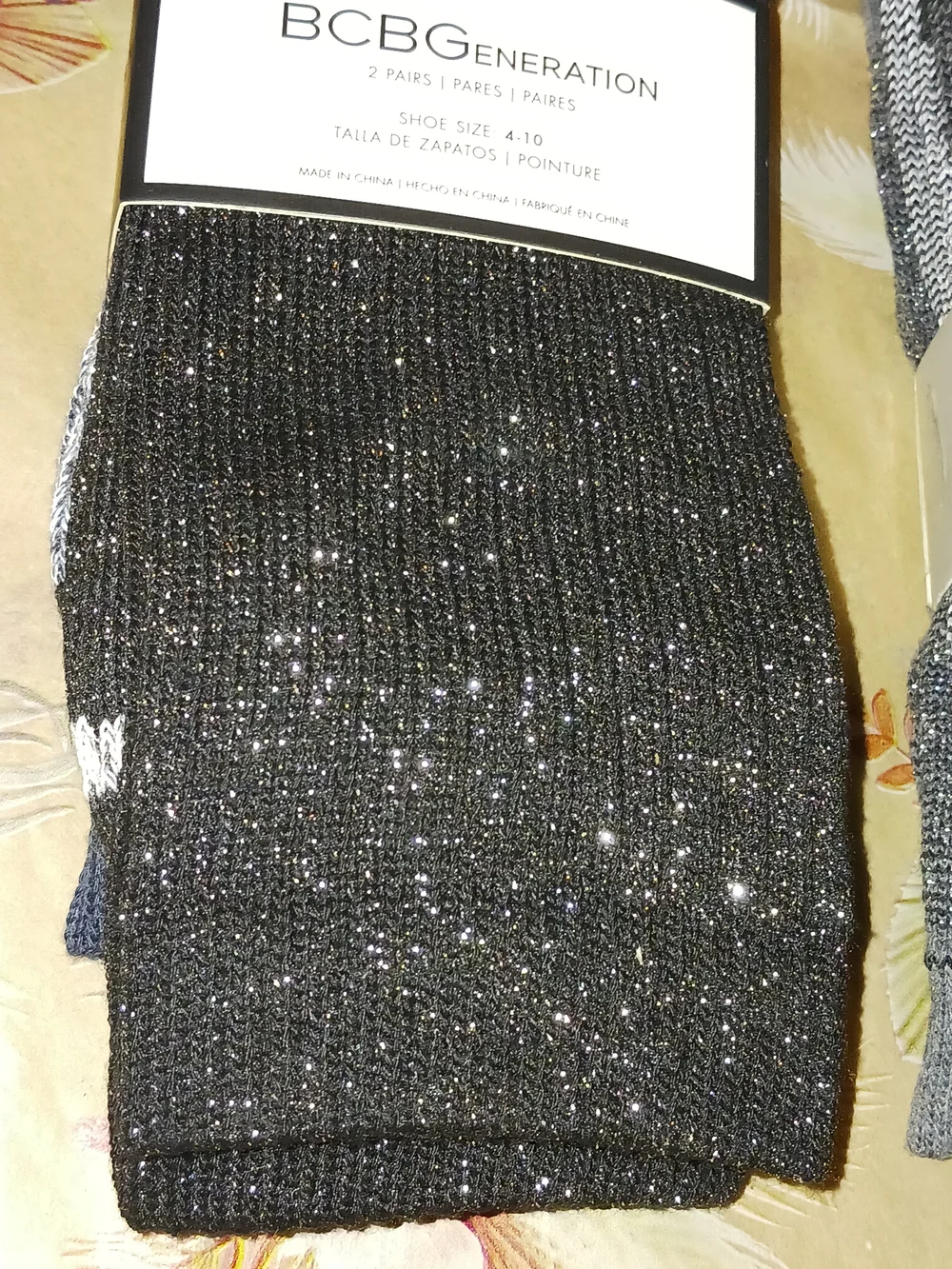 BCBGeneration Vince Camuto Black Grey Metallic Crew Socks Sparkle Thin Stripes